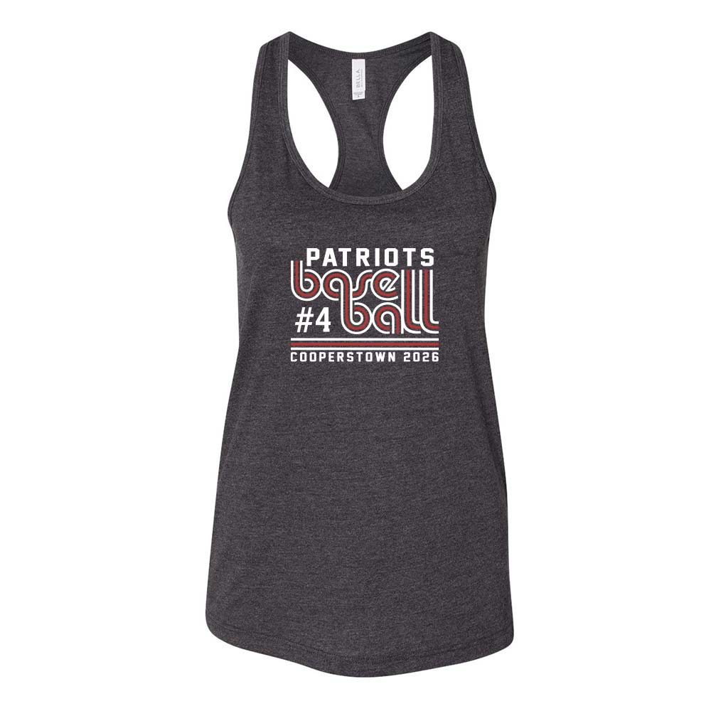 12U Red Cooperstown Team 2026 ~ Women's Jersey Racerback Tank ~ Glenview Patriots-dark grey heather