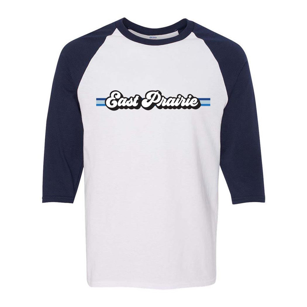 Retro Script Stripes ~ Cotton Baseball T-Shirt ~ East Prairie School