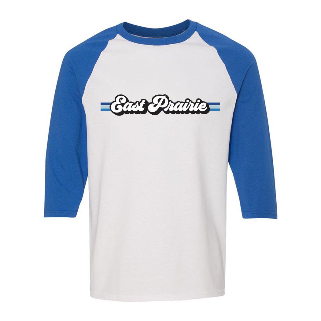 Retro Script Stripes ~ Cotton Baseball T-Shirt ~ East Prairie School