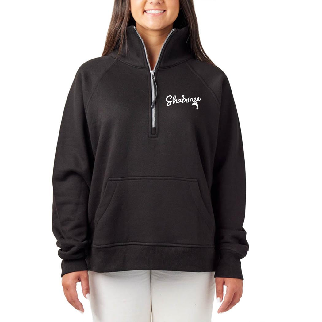 Script Shabonee ~ Ladies Boxy Half Zip Fleece ~ Shabonee Elementary School Staff-black