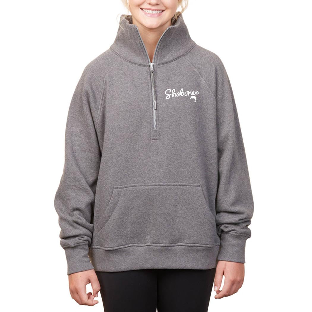 Script Shabonee ~ Ladies Boxy Half Zip Fleece ~ Shabonee Elementary School Staff-dark heather