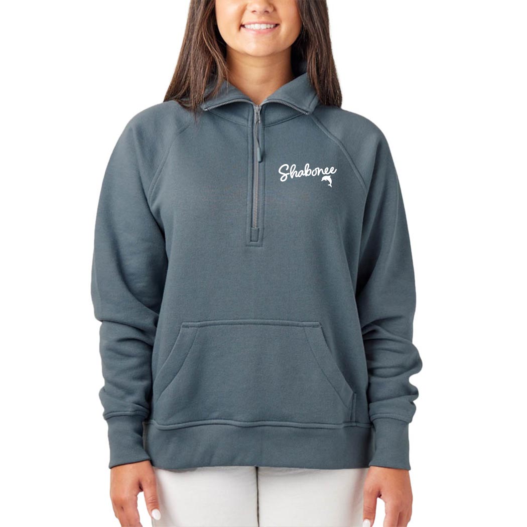 Script Shabonee ~ Ladies Boxy Half Zip Fleece ~ Shabonee Elementary School Staff-storm