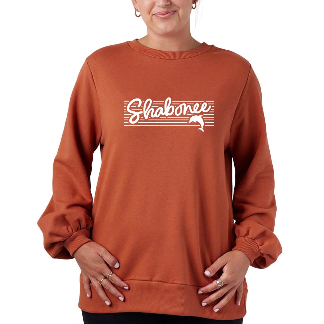 Script Stripes ~ Ladies Balloon Sleeve Crew ~ Shabonee Elementary School Staff-baked clay