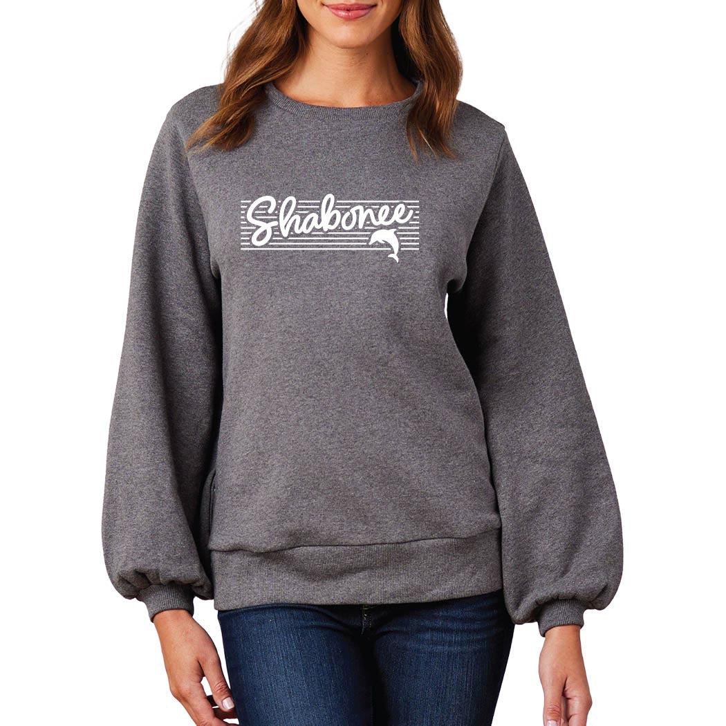 Script Stripes ~ Ladies Balloon Sleeve Crew ~ Shabonee Elementary School Staff-dark heather