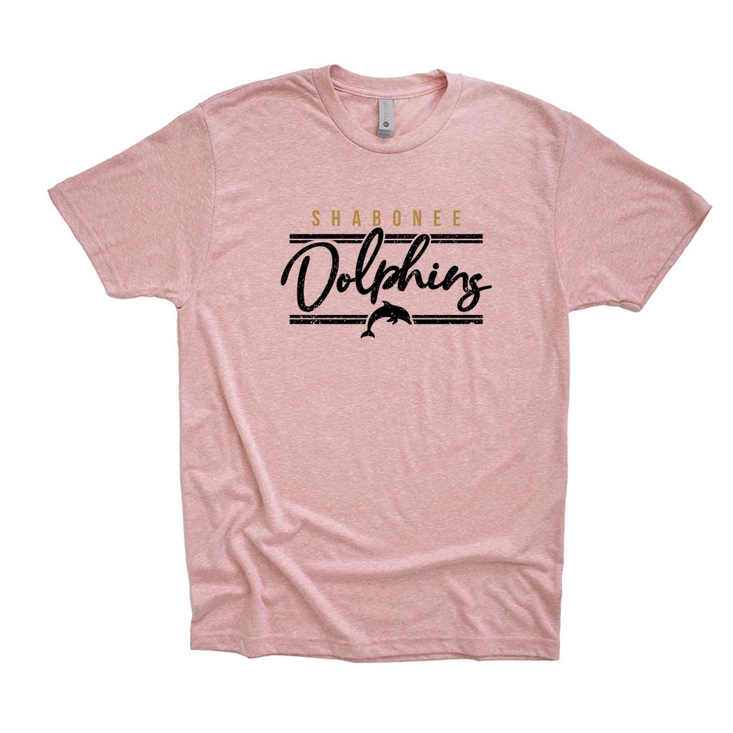 Dolphins Arc ~ Triblend T-Shirt ~ Shabonee Elementary School Staff-desert pink