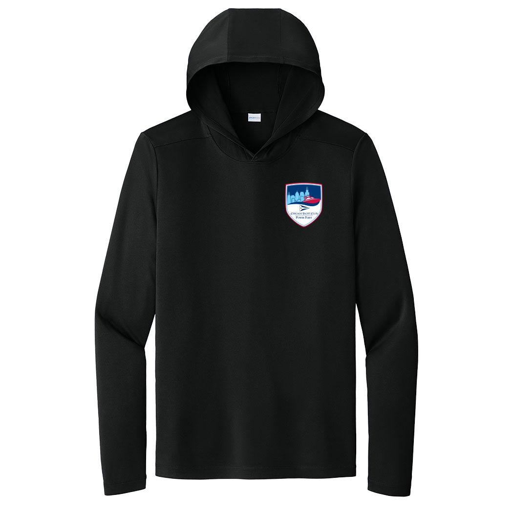 Logo - Power Fleet ~ Performance Long Sleeve Hoodie ~ Chicago Yacht Club-black