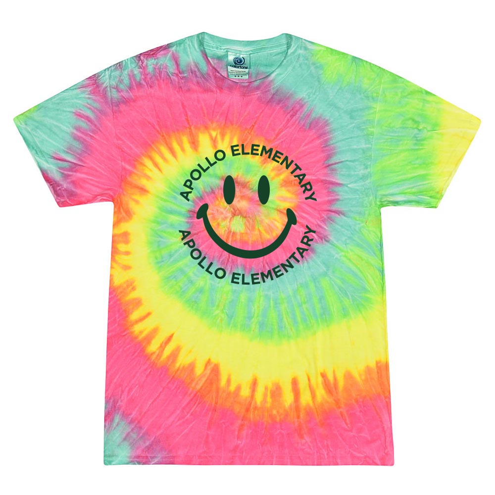 SMILEY TIE DYE UNISEX COTTON TEE ~ APOLLO ELEMENTARY ~ youth & adult ~ classic fit