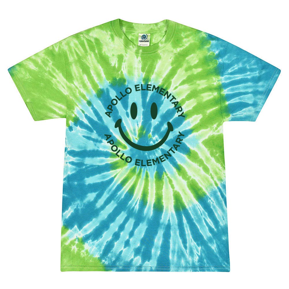 SMILEY TIE DYE UNISEX COTTON TEE ~ APOLLO ELEMENTARY ~ youth & adult ~ classic fit