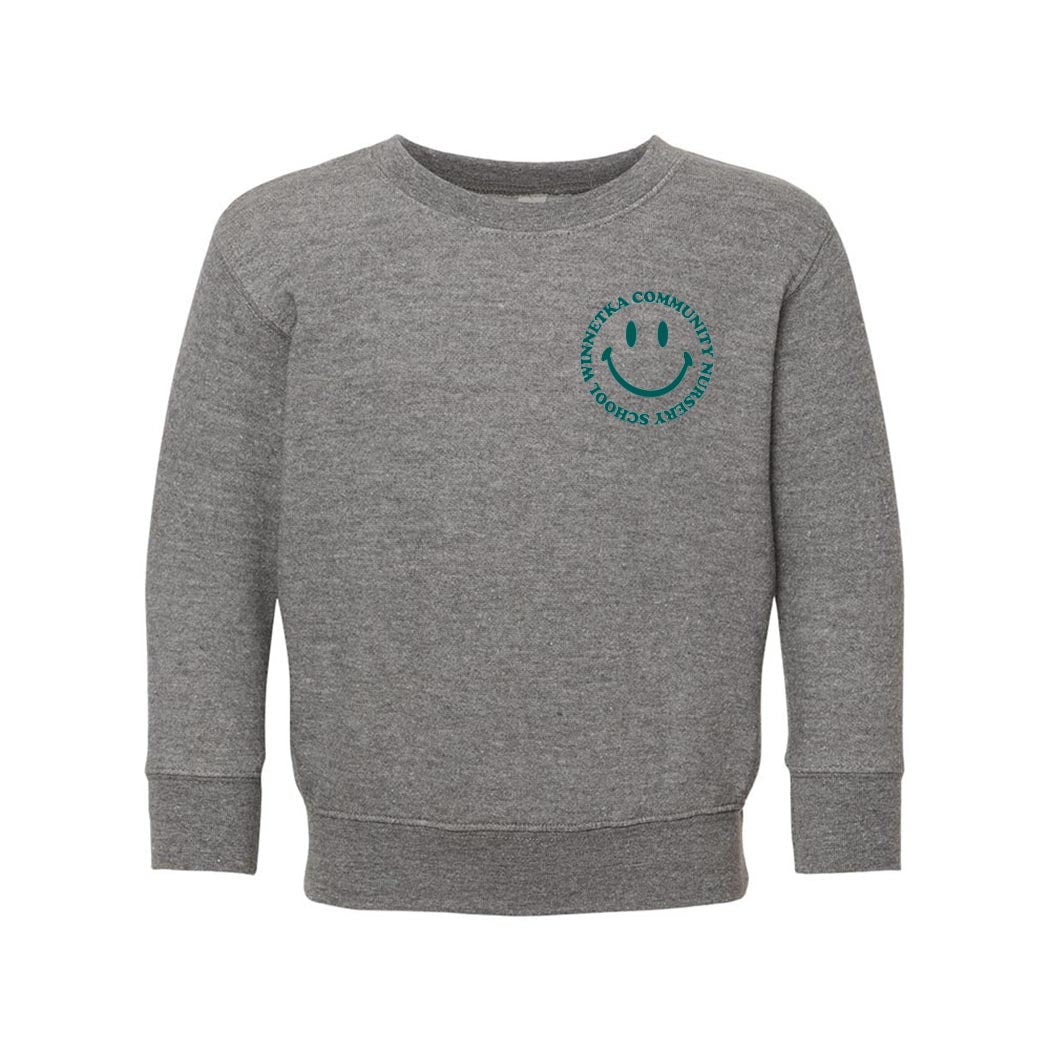 Smiley ~ Toddler Crewneck Sweatshirt ~ Winnetka Community Nursery School-granite heather