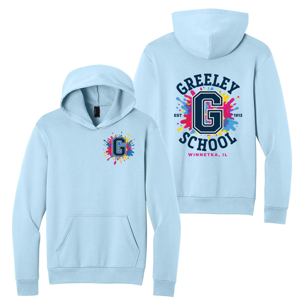 Splatter G ~ Adult Lightweight Hoodie ~ Greeley Elementary School-ice blue