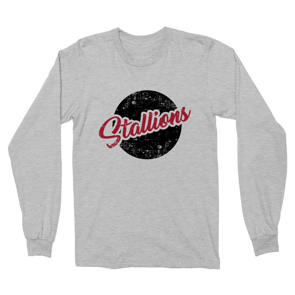 Stallions Distressed Script ~ Cotton Long Sleeve T-Shirt ~ Nettelhorst School