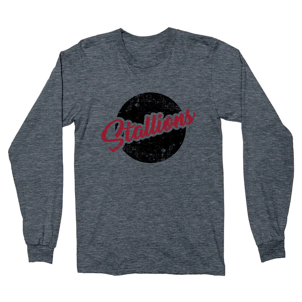 Stallions Distressed Script ~ Cotton Long Sleeve T-Shirt ~ Nettelhorst School