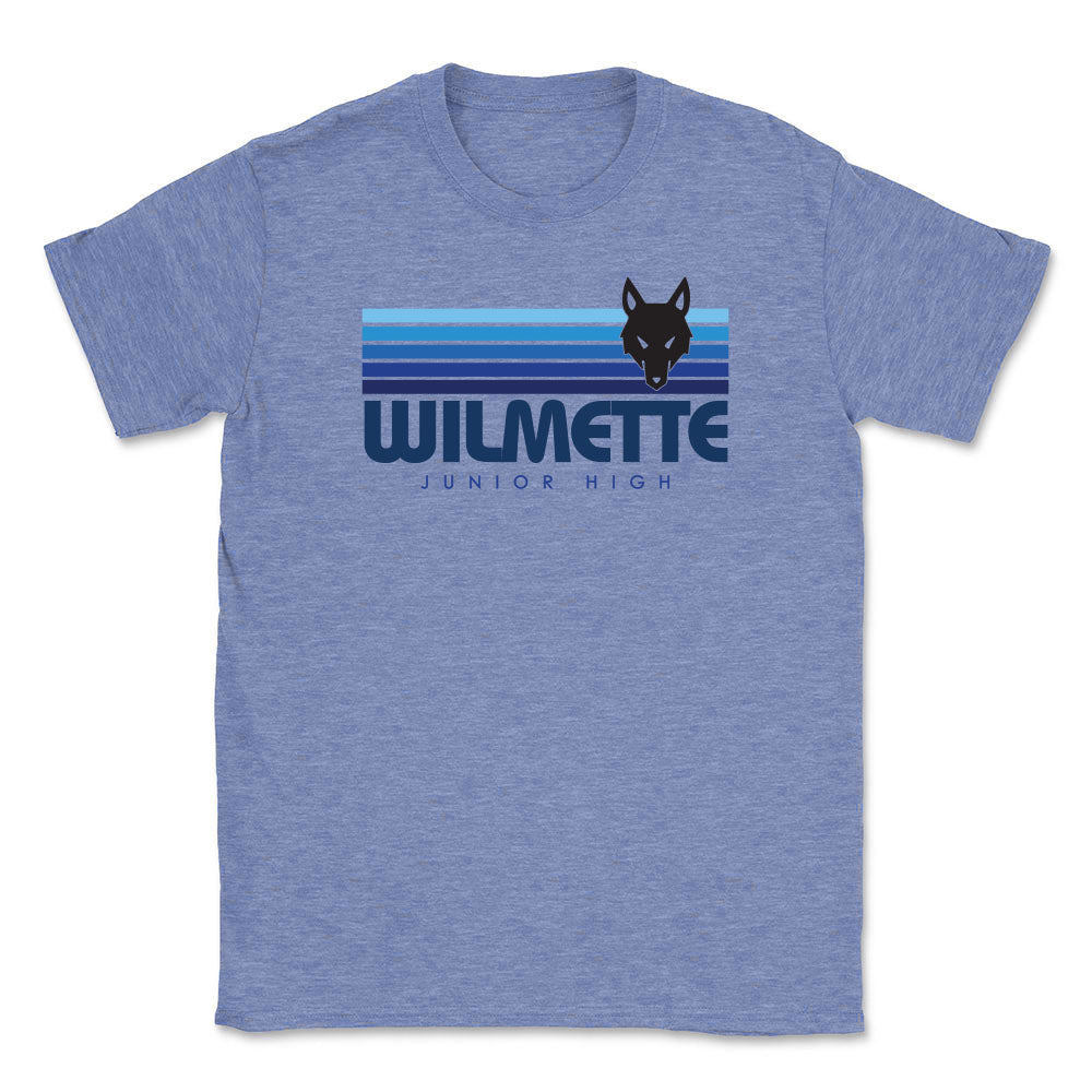 Sunset Stripes ~ Cotton T-Shirt ~ Wilmette Junior High School-heather indigo