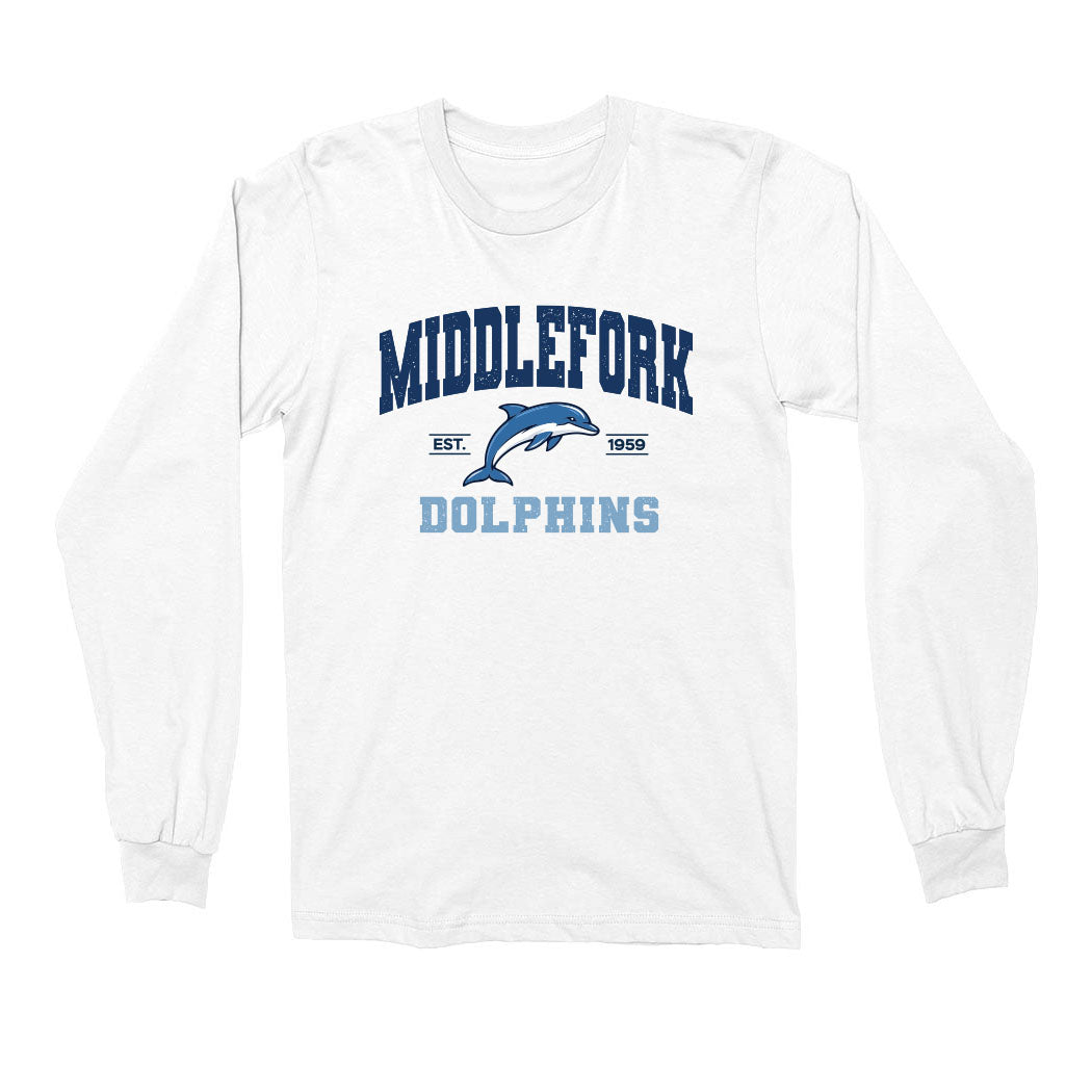 Varsity Dolphins Middlefork ~ Cotton Long Sleeve T-Shirt ~ Middlefork Elementary School
