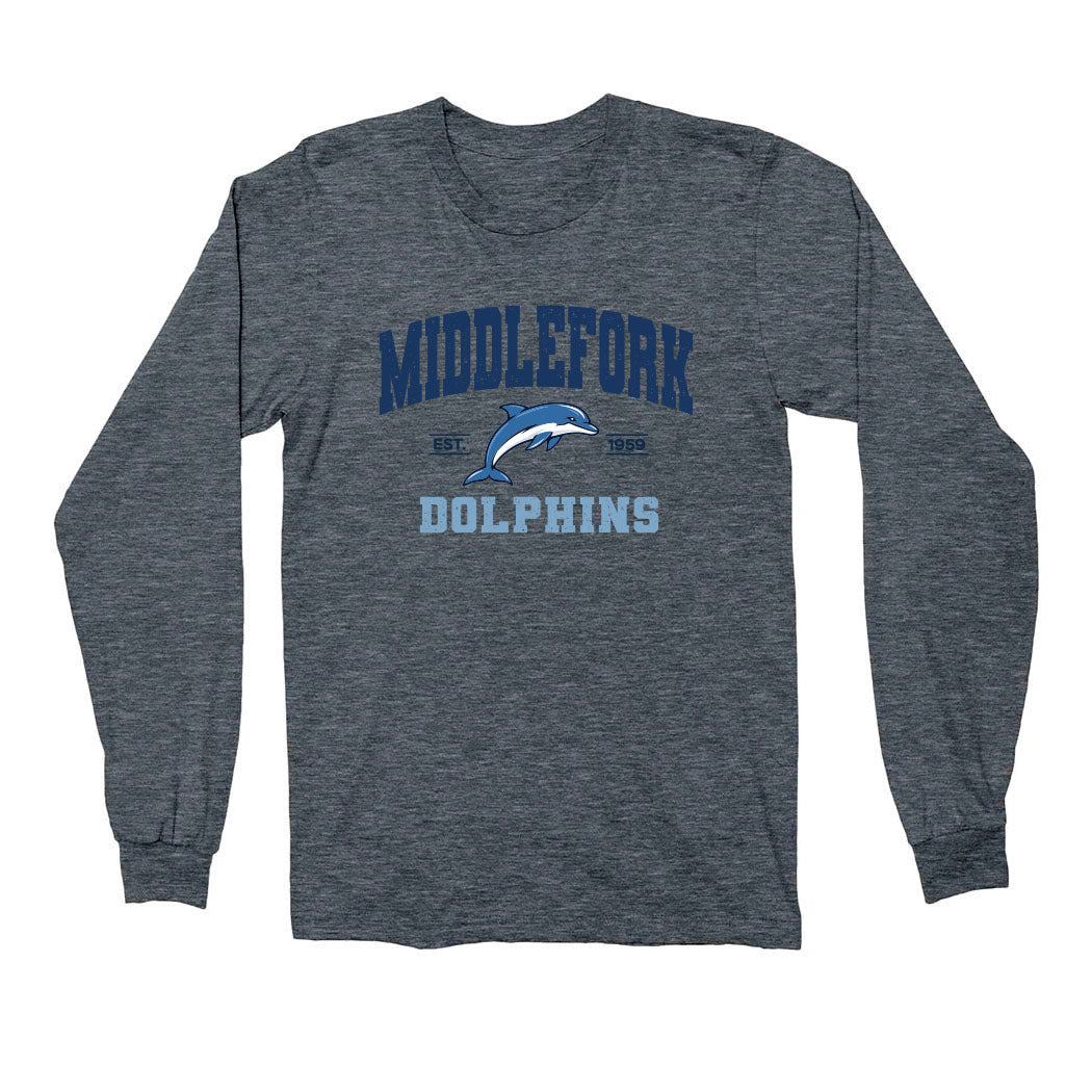 Varsity Dolphins Middlefork ~ Cotton Long Sleeve T-Shirt ~ Middlefork Elementary School
