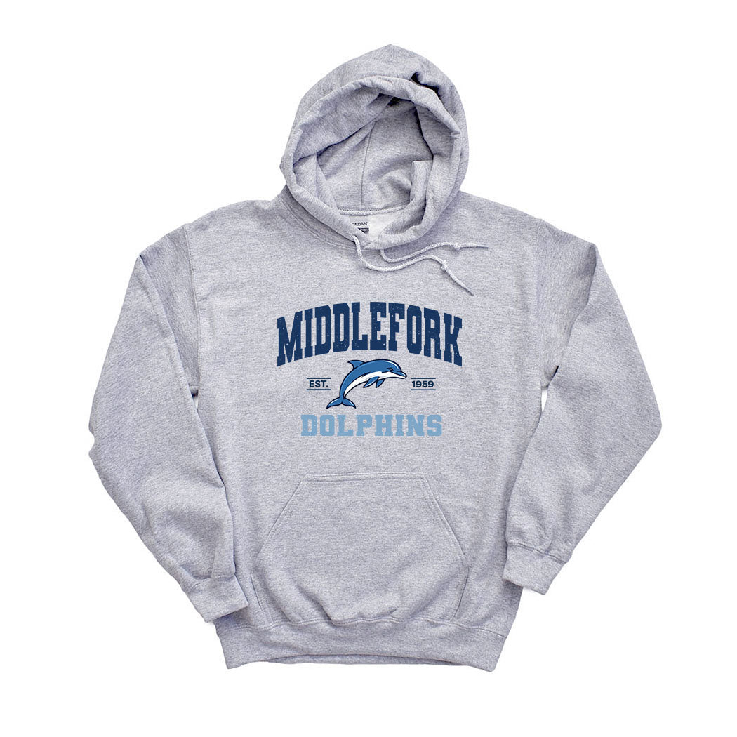 Varsity Dolphins Middlefork ~ Hoodie ~ Middlefork Elementary School-sport grey