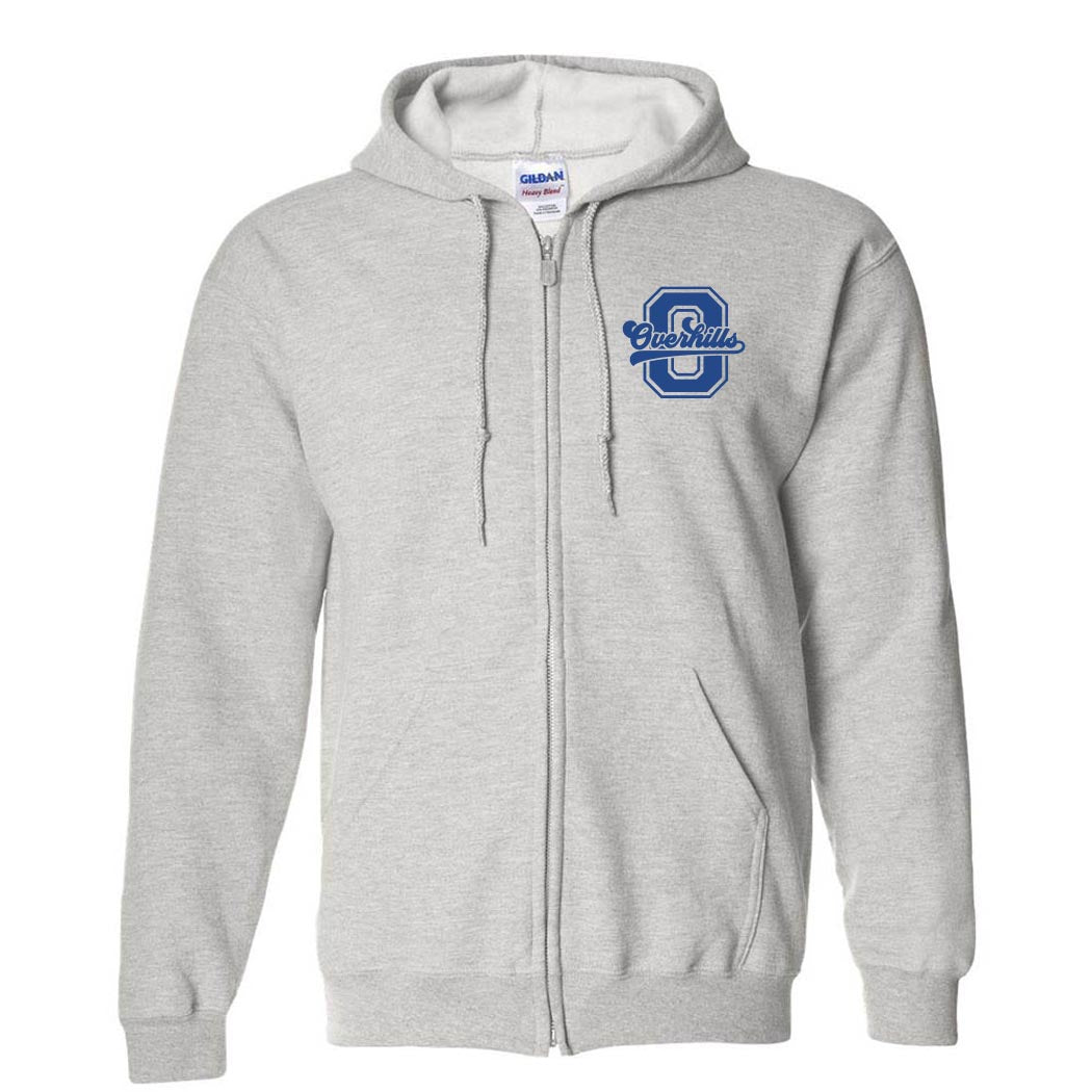 Varsity Letter Script Overhills ~ Zip Hoodie ~ Overhills Elementary School-ash