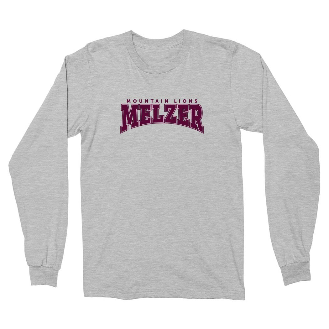 Varsity Mountain Lions ~ Cotton Long Sleeve T-Shirt ~ Melzer Elementary School-ash