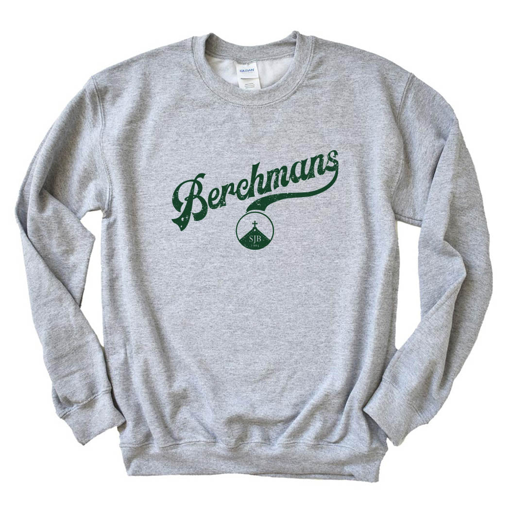 Vintage Script Berchmans ~ Crewneck Sweatshirt ~ St. John Berchmans-sport grey