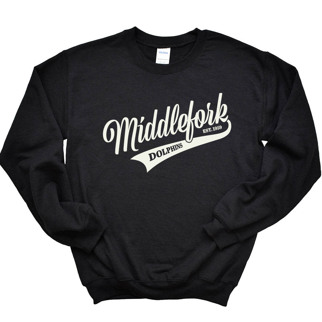 Vintage Script Middlefork ~ Crewneck Sweatshirt ~ Middlefork Elementary School-black