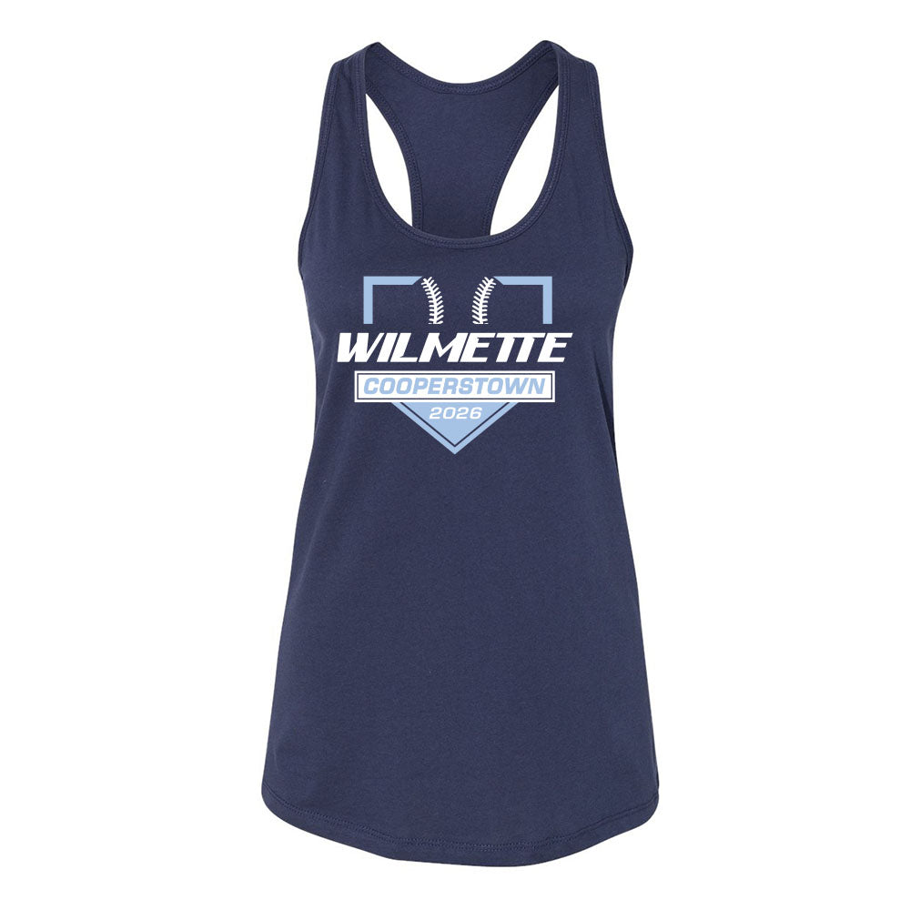 Cooperstown 2026 ~ Women's Jersey Racerback Tank ~ Wilmette Baseball Association