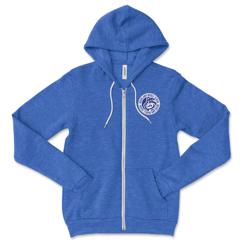 Woodlawn Badge ~ Sponge Fleece Zip Hoodie ~ Woodlawn Middle School