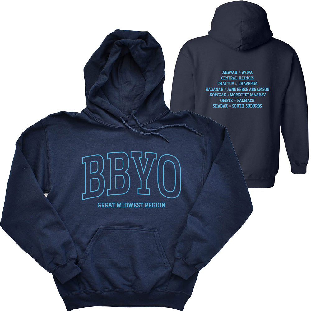 BBYO GMR - OUTLINED ARC WITH CHAPTER NAMES ~ hooded sweatshirt ~ classic fit
