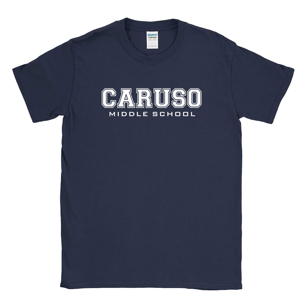 CARUSO COLLEGIATE UNISEX COTTON SOFTSTYLE TEE ~ CARUSO MIDDLE SCHOOL ~ youth & adult ~ classic fit