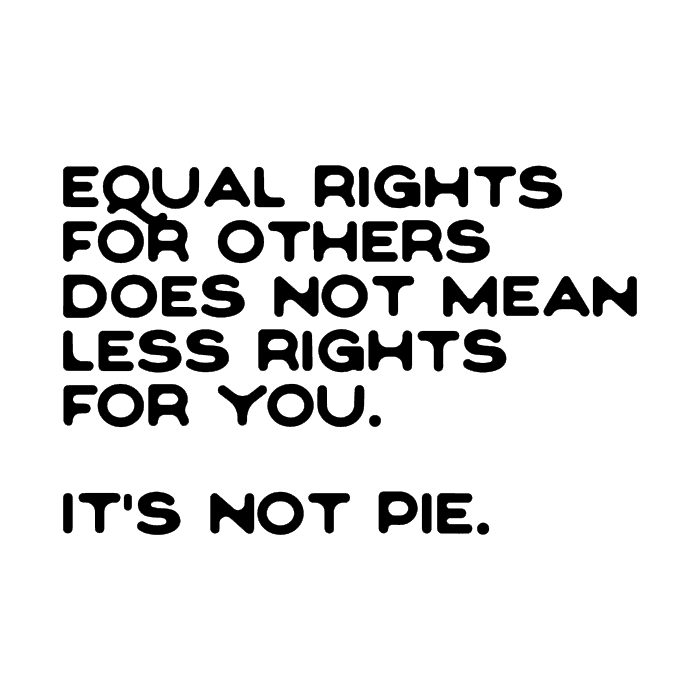 DESIGN: EQUAL RIGHTS FOR OTHERS DOES NOT MEAN LESS RIGHTS FOR YOU.  IT'S NOT PIE.