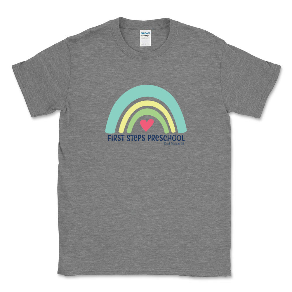 RAINBOW COTTON SOFTSTYLE TEE ~ FIRST STEPS PRESCHOOL ~ classic fit