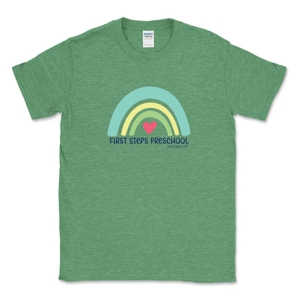 RAINBOW COTTON SOFTSTYLE TEE ~ FIRST STEPS PRESCHOOL ~ classic fit