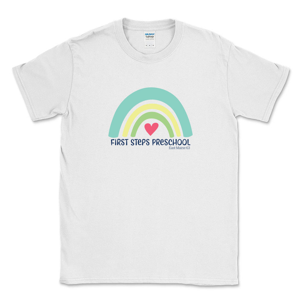 RAINBOW UNISEX COTTON SOFTSTYLE TEE ~ FIRST STEPS PRESCHOOL ~ classic fit