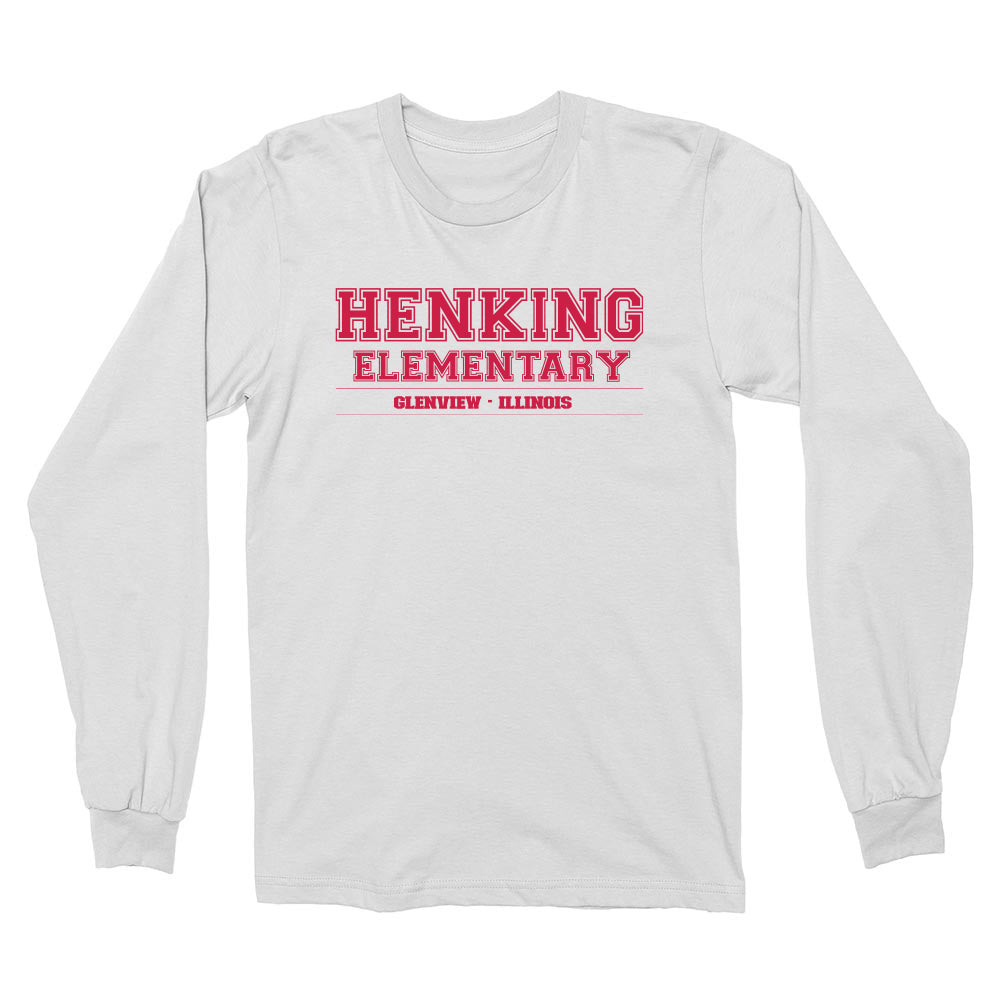 COLLEGIATE LONG SLEEVE TEE ~  HENKING ELEMENTARY SCHOOL ~ youth & adult ~ boxy fit