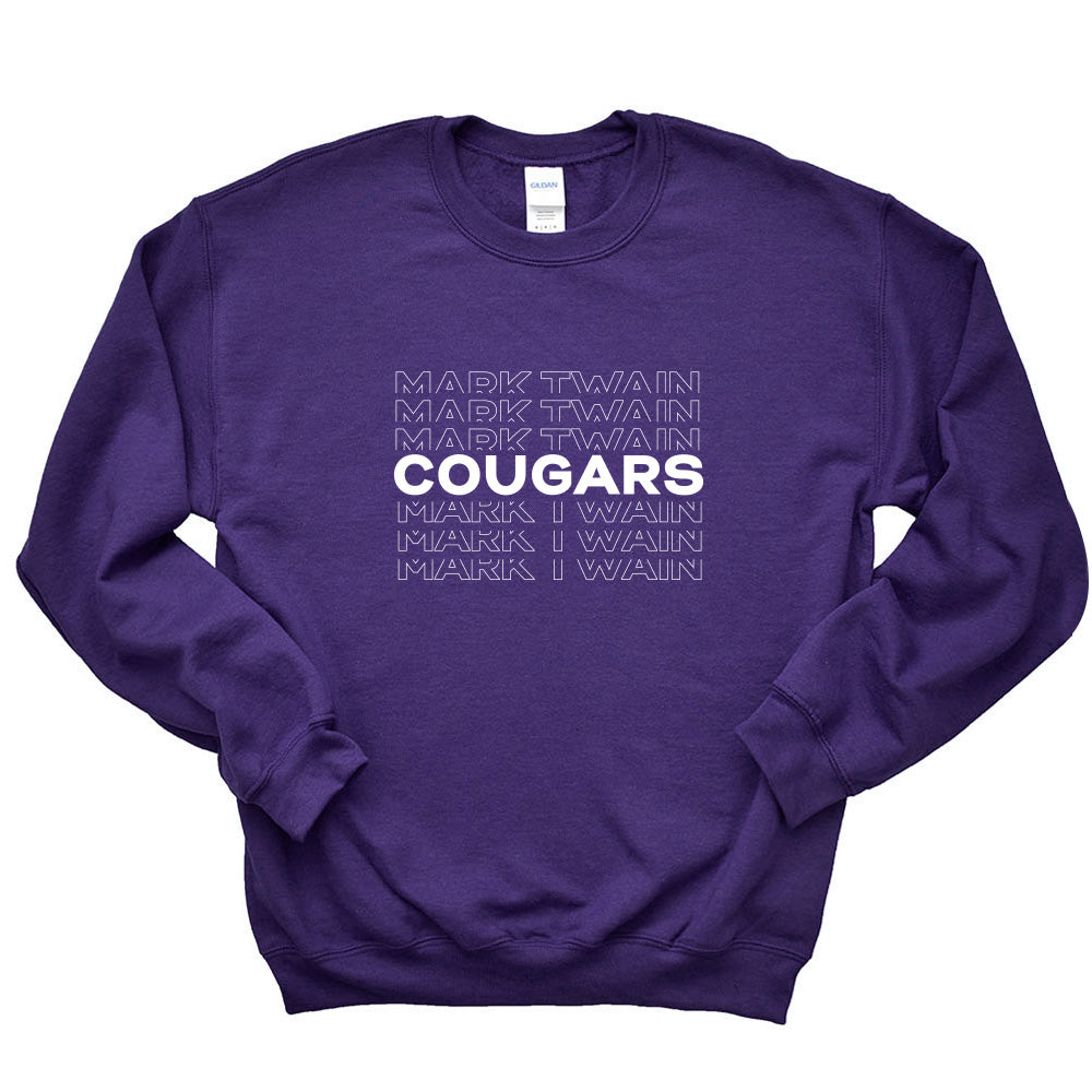 COUGARS REPEATER CREWNECK SWEATSHIRT ~ MARK TWAIN ELEMENTARY SCHOOL ~ adult ~  relaxed unisex fit