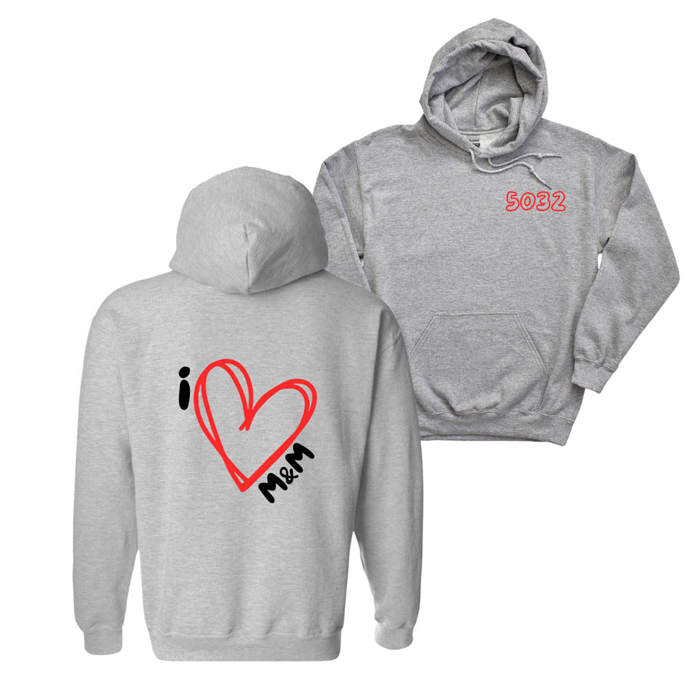 I HEART M&M ~ hooded sweatshirt ~ classic fit