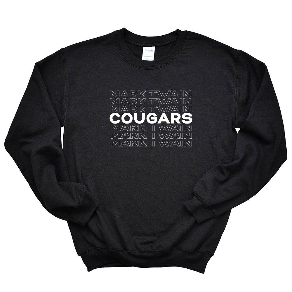 COUGARS REPEATER CREWNECK SWEATSHIRT ~ MARK TWAIN ELEMENTARY SCHOOL ~ adult ~  relaxed unisex fit