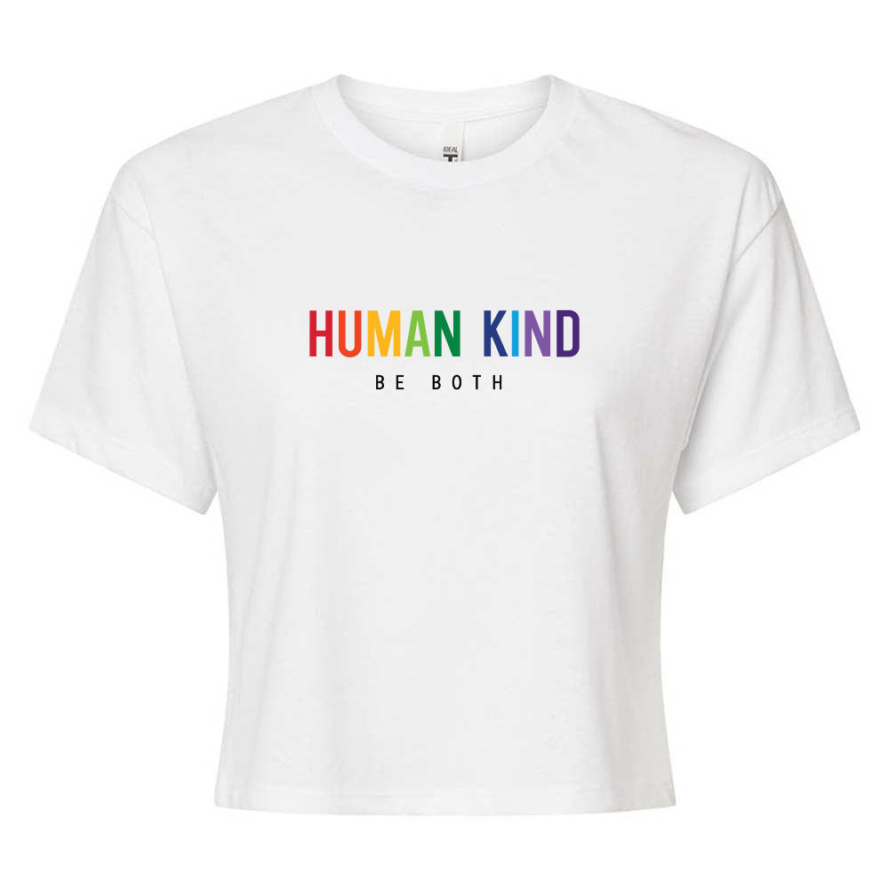 HUMAN + KIND BE BOTH RAINBOW: PRIDE <br/> ideal cropped tee for juniors and adults <br />classic fit