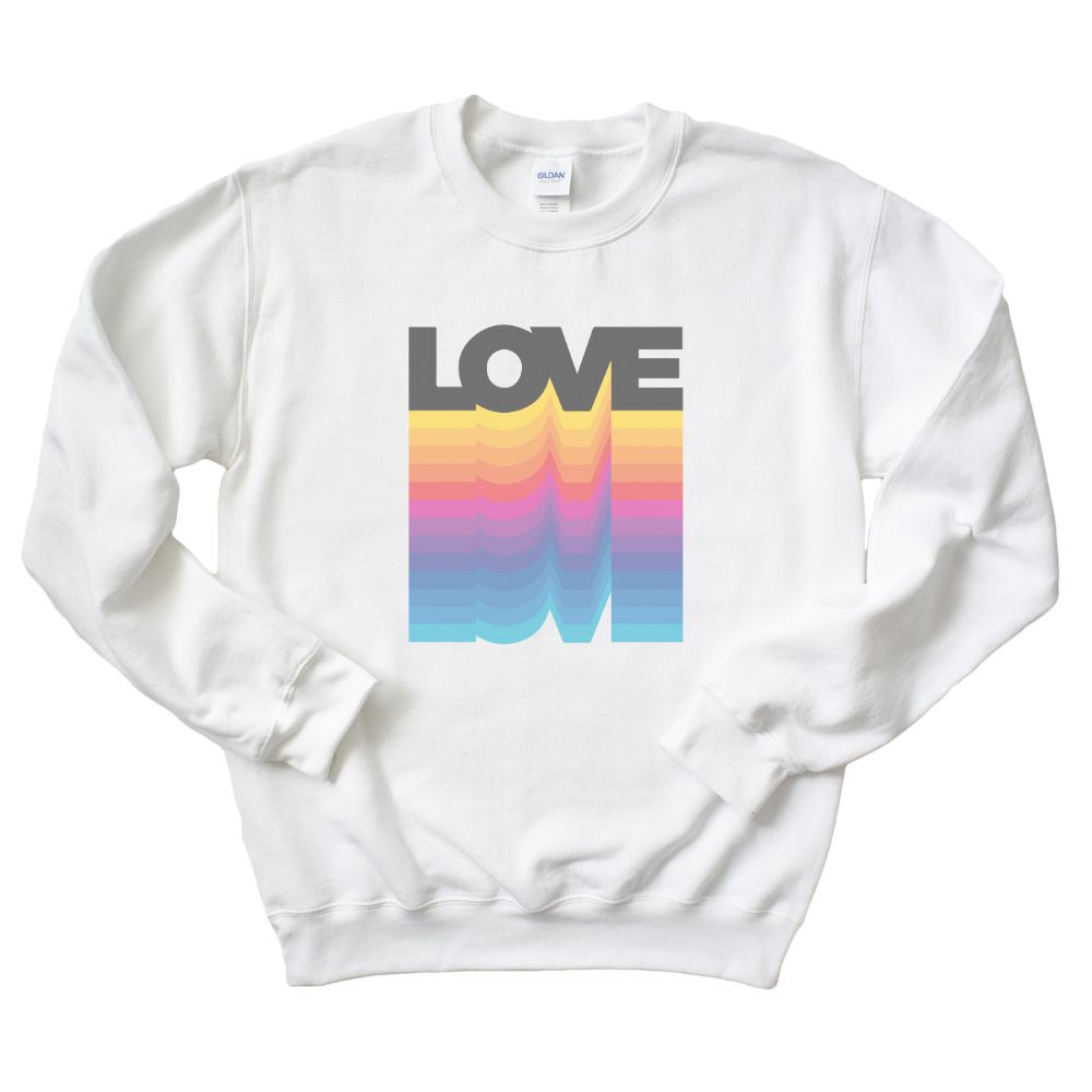 RETRO GROOVY LOVE  ~ white sweatshirt ~ youth & adult ~ classic unisex fit