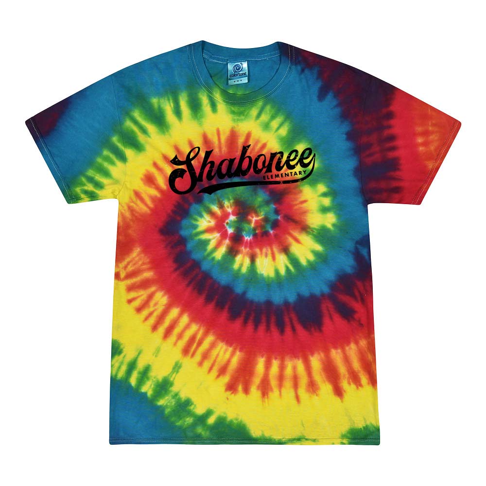 SHABONEE RETRO SCRIPT TIE DYE ~ youth and adult ~ classic fit