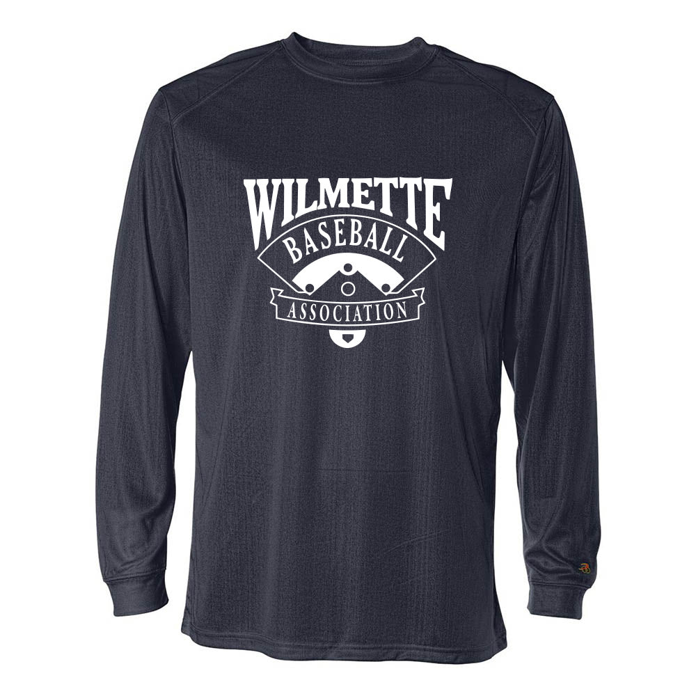 WILMETTE BASEBALL ASSOCIATION B-CORE LONG SLEEVE TEE ~ WILMETTE BASEBALL ~ youth & adult ~ classic fit
