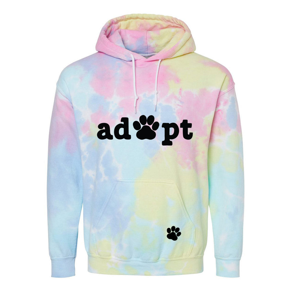 ADOPT WITH PAW PRINT TIE DYE HOODIE ~ youth & adult