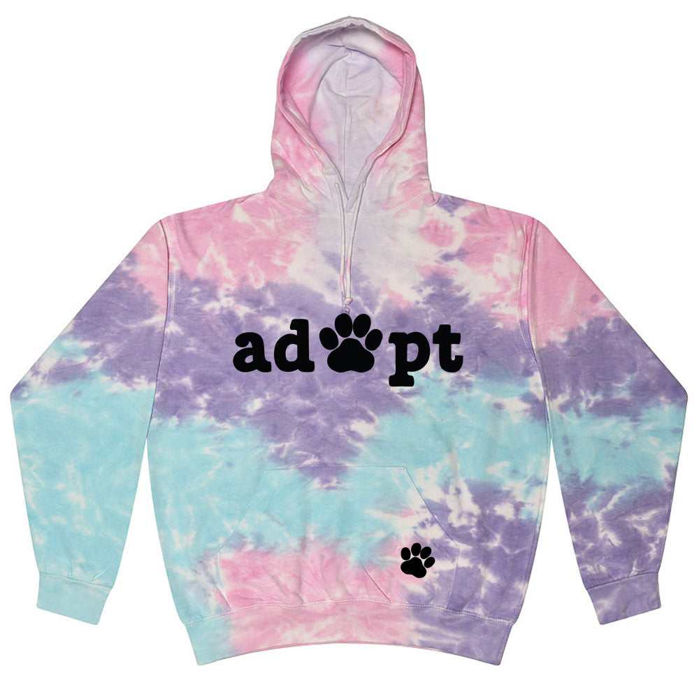 ADOPT WITH PAW PRINT TIE DYE HOODIE ~ youth & adult