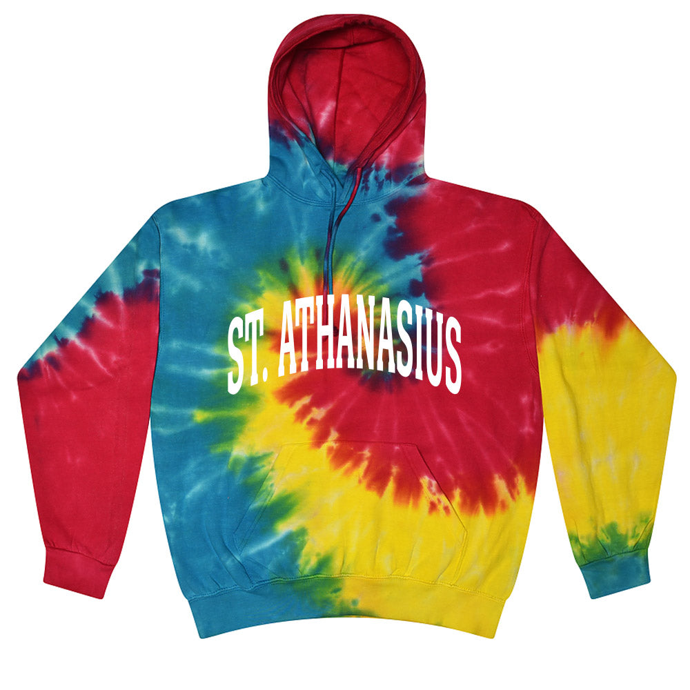 ST. ATHANASIUS ARC TIE DYE HOODIE <br>youth and adult <br>classic unisex fit