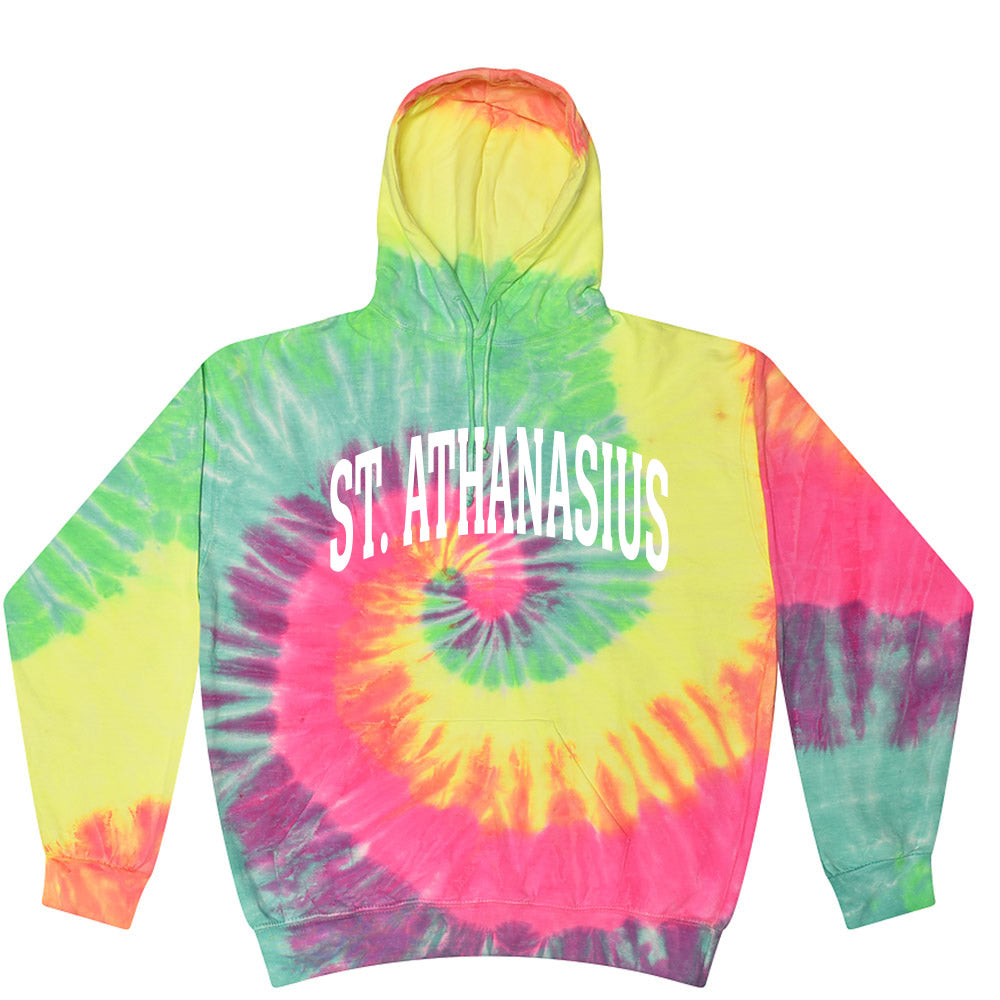 ST. ATHANASIUS ARC TIE DYE HOODIE <br>youth and adult <br>classic unisex fit