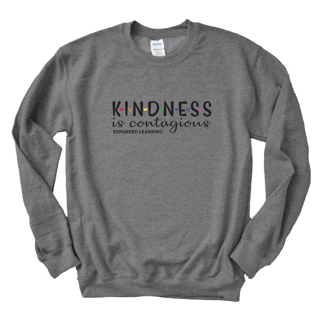 KINDNESS IS CONTAGIOUS EXPANDED LEARNING CREWNECK SWEATSHIRT  ~  Gildan  ~  classic fit