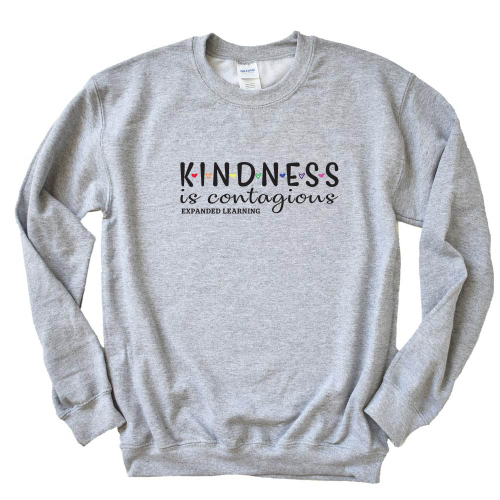 KINDNESS IS CONTAGIOUS EXPANDED LEARNING CREWNECK SWEATSHIRT  ~  Gildan  ~  classic fit