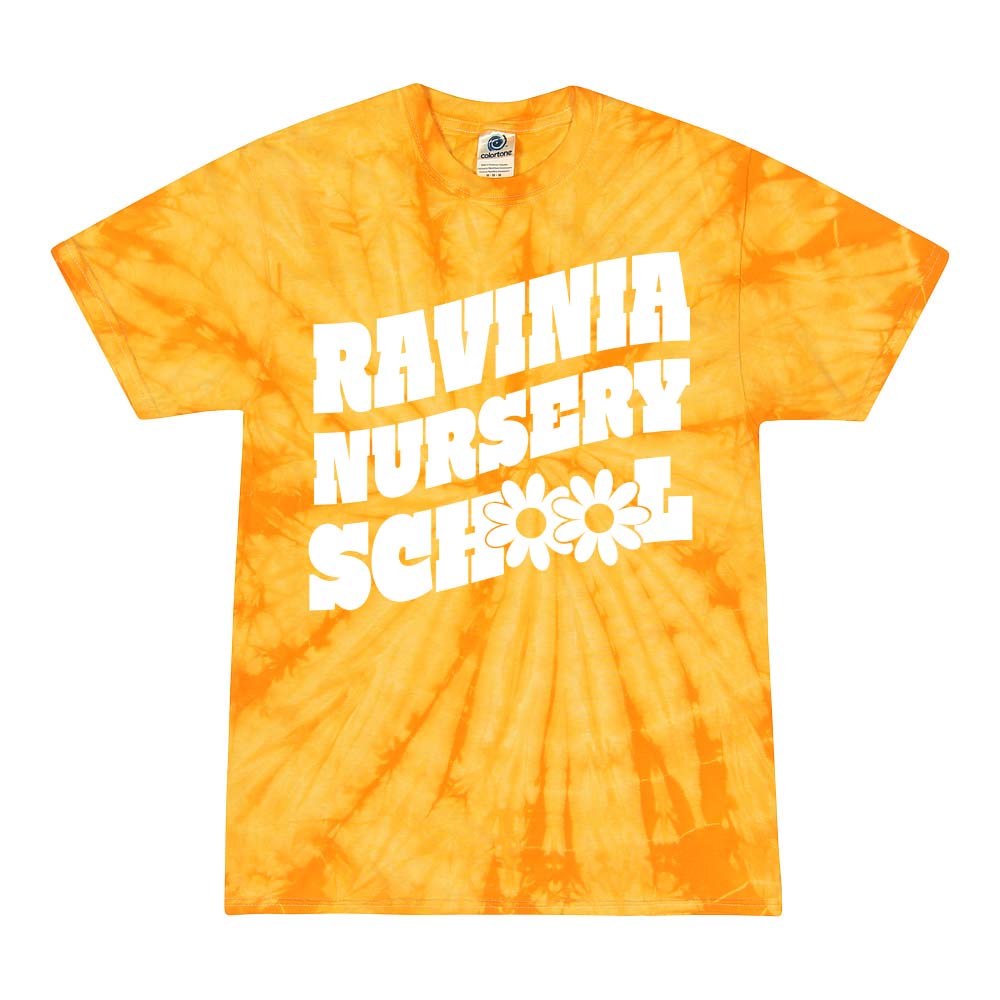 GROOVY TEXT TIE DYE COTTON TEE ~ RAVINIA NURSERY SCHOOL ~ toddler & youth ~ classic unisex fit