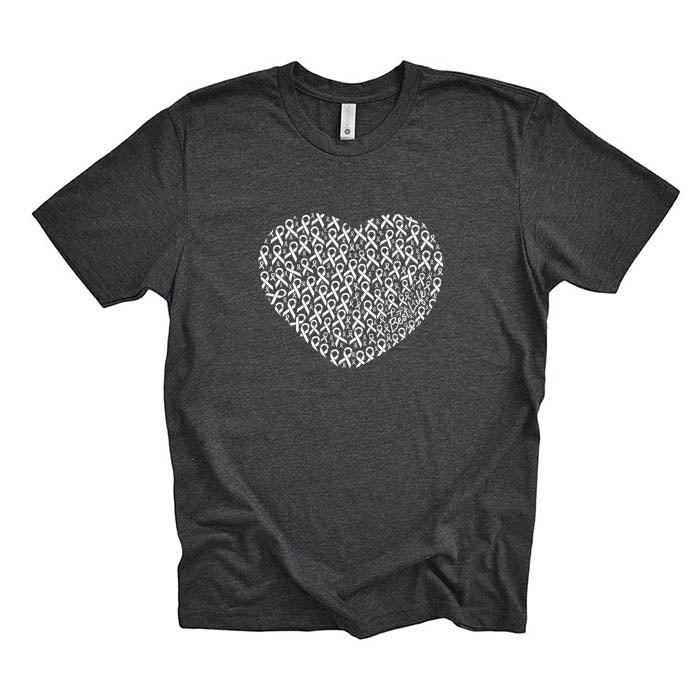 HEART OF WHITE RIBBONS <br> unisex, women and youth <br>LUNG CANCER AWARENESS TEE - humanKIND