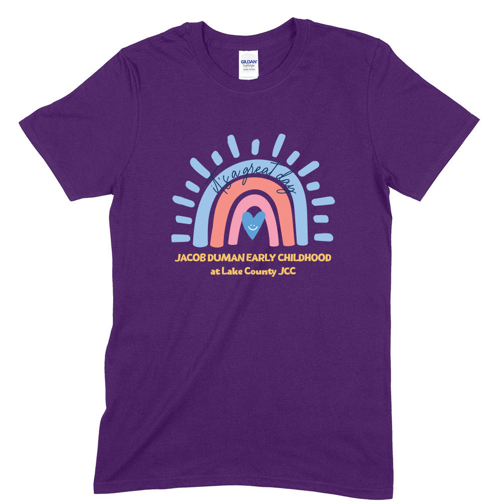 IT'S A GREAT DAY RAINBOW  ~ JACOB DUMAN EARLY CHILDHOOD AT LAKE COUNTY JCC ~  adult tee
