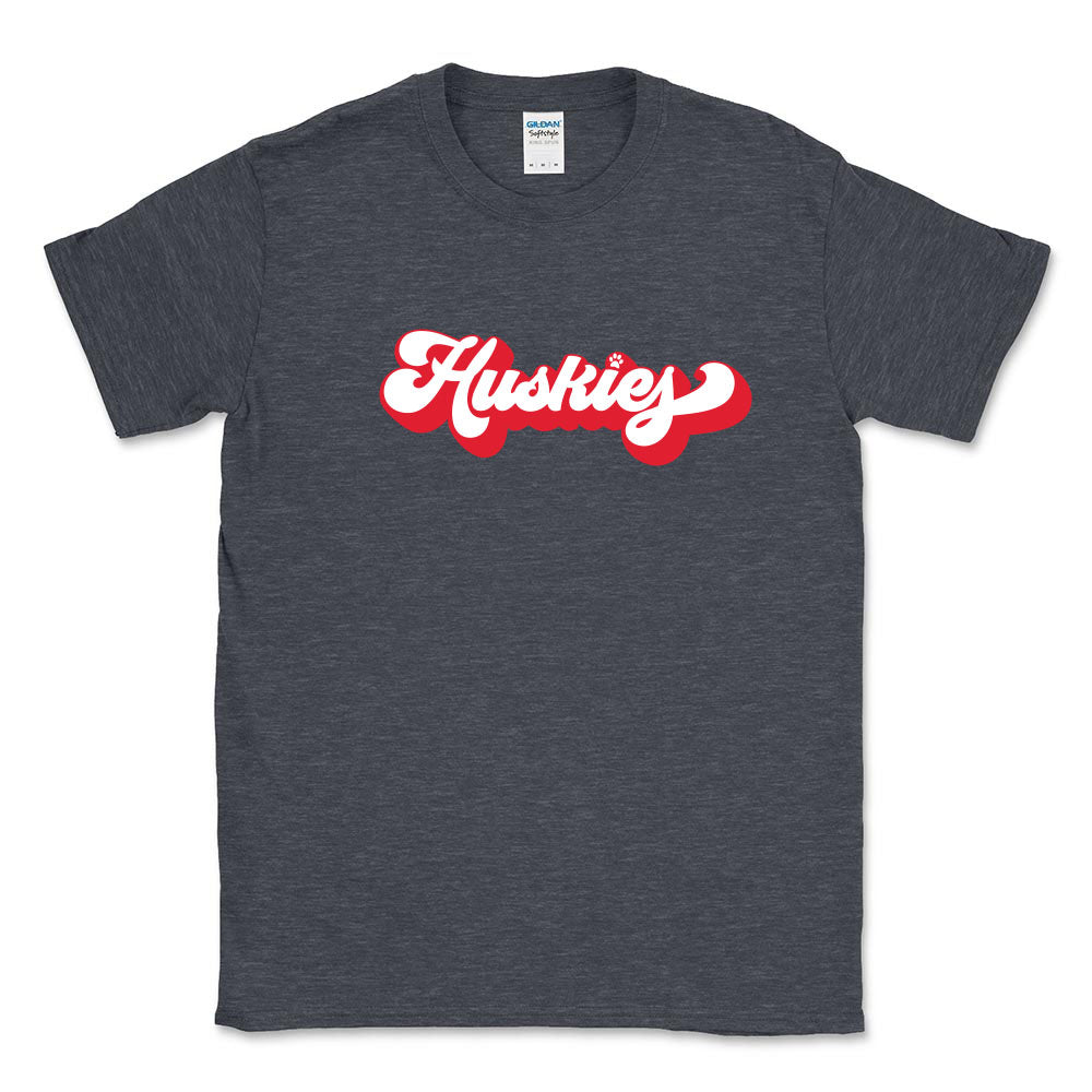 HUSKIES RETRO SCRIPT TEE ~  youth and adult  ~ classic unisex fit